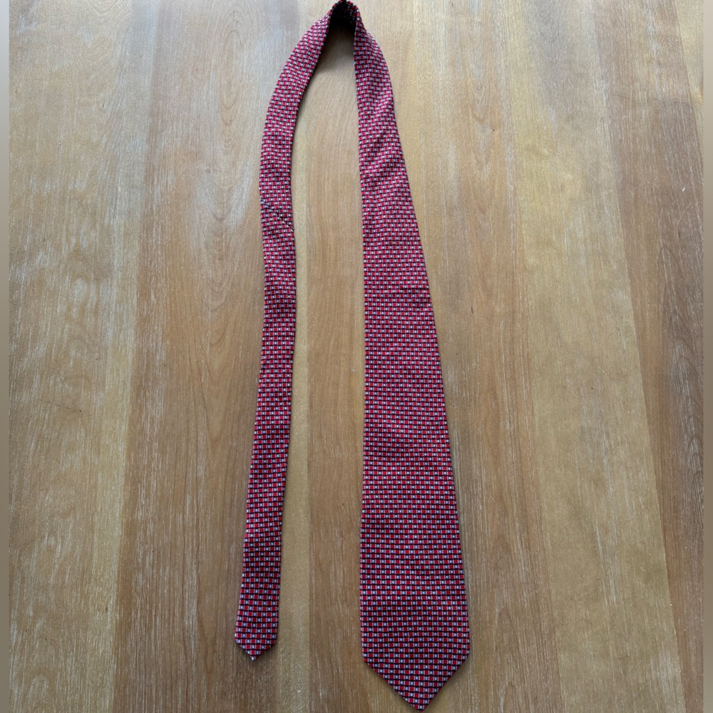 Men’s - Red and Blue 100% Silk Diamond Print Tie